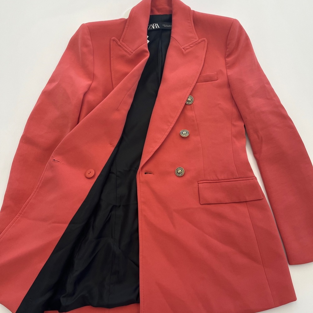 Zara Double Breasted Long Blazer Dusty Pink